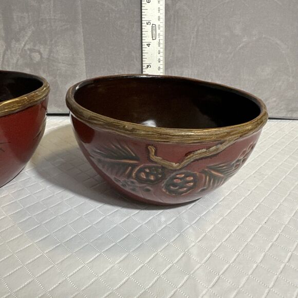 North‎ Pole Trading Co Northwood Red Pine Cereal Soup/Desert Bowl Rustic Set 2 - Picture 2 of 9